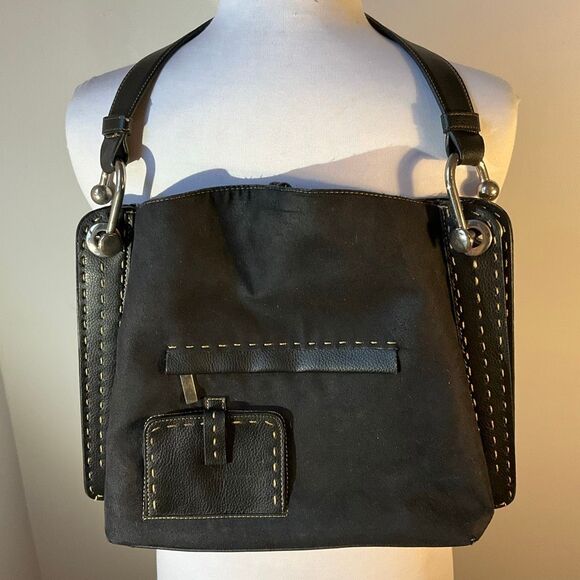 BCBGMaxAzria Hobo Shoulder Black Suede and Leather Bag. punk, grunge, rockandrol - Picture 1 of 12